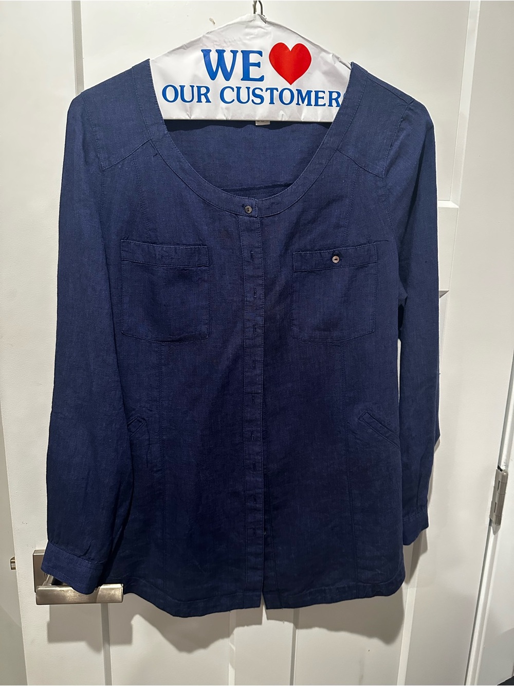 Monsoon Navy Linen Top with Subtle Texture